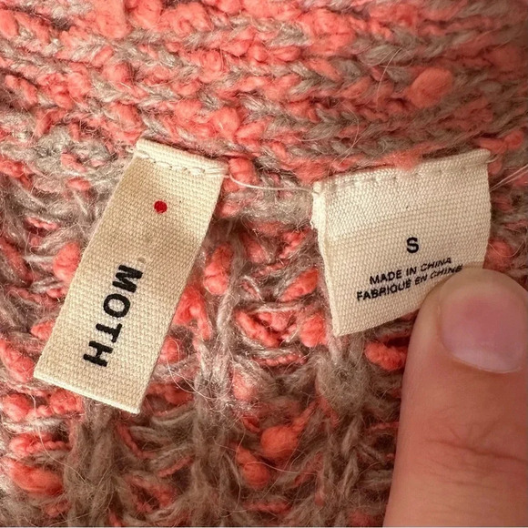 Anthropologie MOTH Wool Alpaca Blend Sweater Small Pink Pullover Chunky Knit - Picture 8 of 10